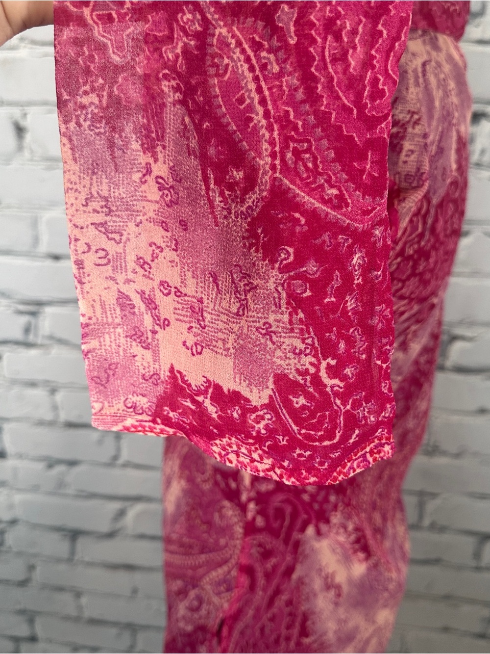 Vintage Y2K Love Potion Sheer Paisley Top Blouse Large Pink Bell Sleeve Boho - Picture 7 of 12